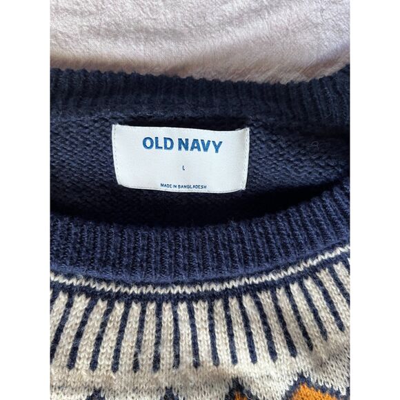 Old Navy Blue Sweater, Geometric Print at neck, Size L - Picture 8 of 8